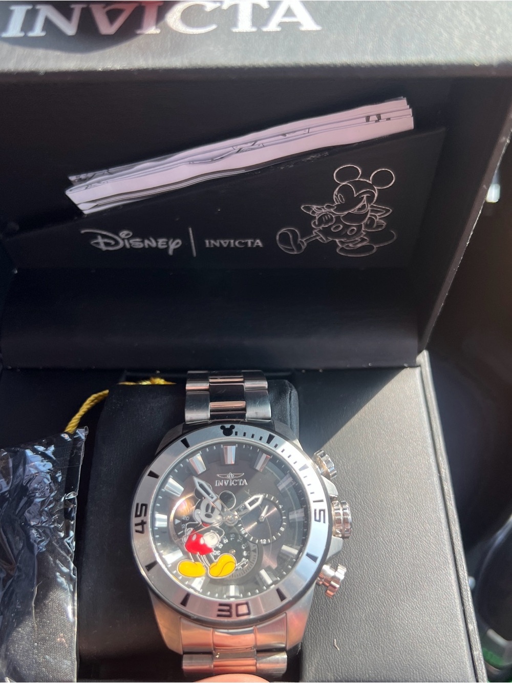 Invicta Silver and Black Mickey Mouse Stainless Steel Chronograph Watch